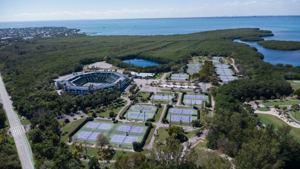 Aerial view of the Crandon Park Tennis Center and its tennis courts in Florida